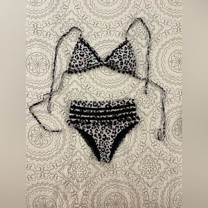 NWOT Pink Lily Leopard Mesh Pom Pom Bikini - Pink & White - Size S